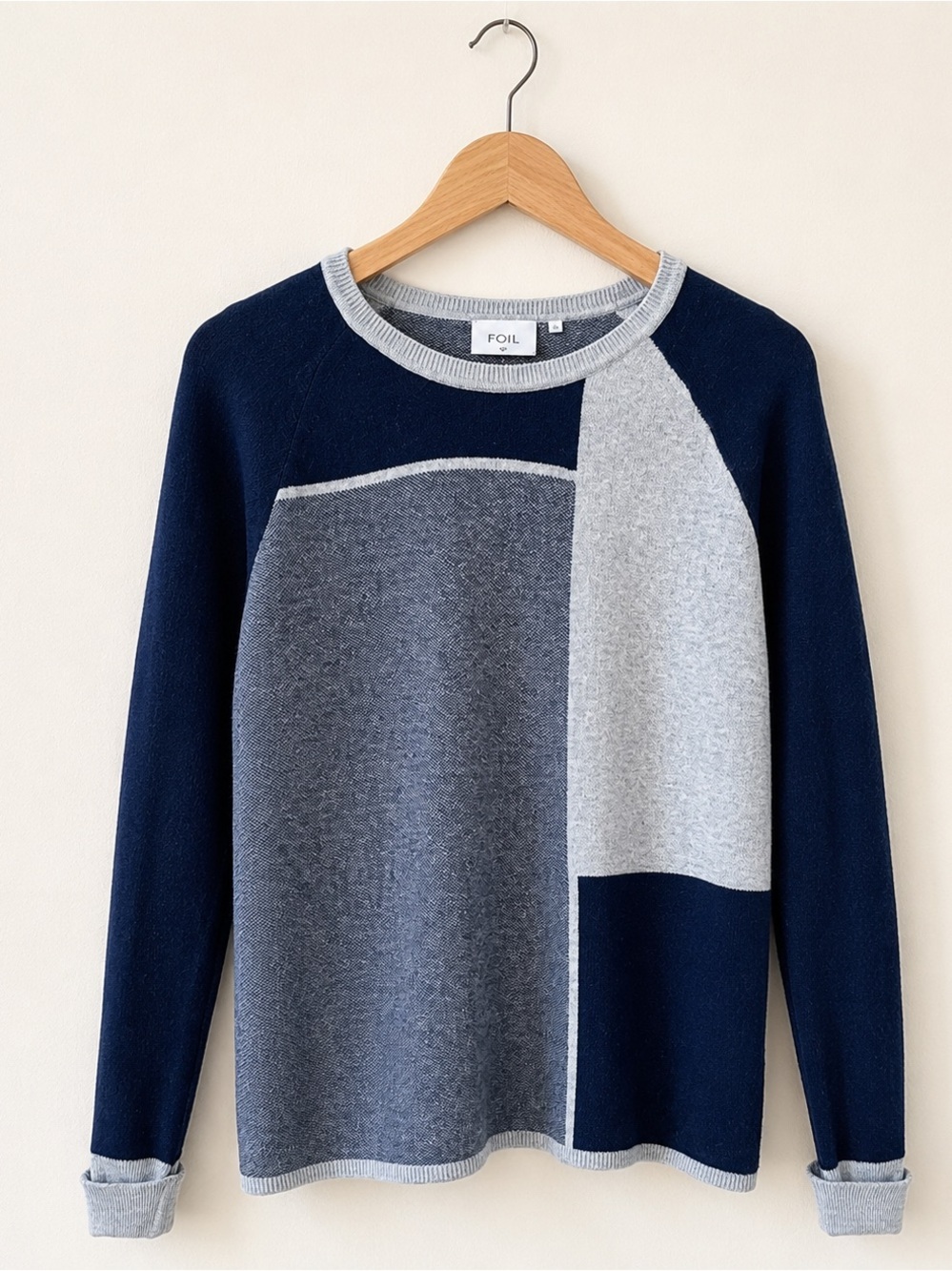 Foil Colorblock Knit Sweater Gray Black Long Sleeve Size Small